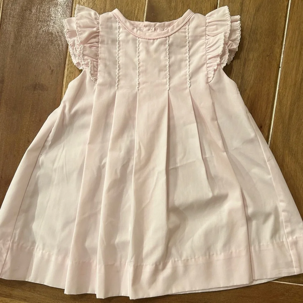 PA CLASSICS Soft Pink Pleated Flutter Sleeved‎ Dress . 6months.